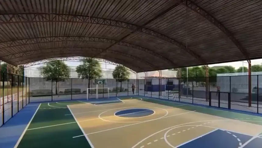 A estrutura contará com uma Quadra poliesportiva coberta